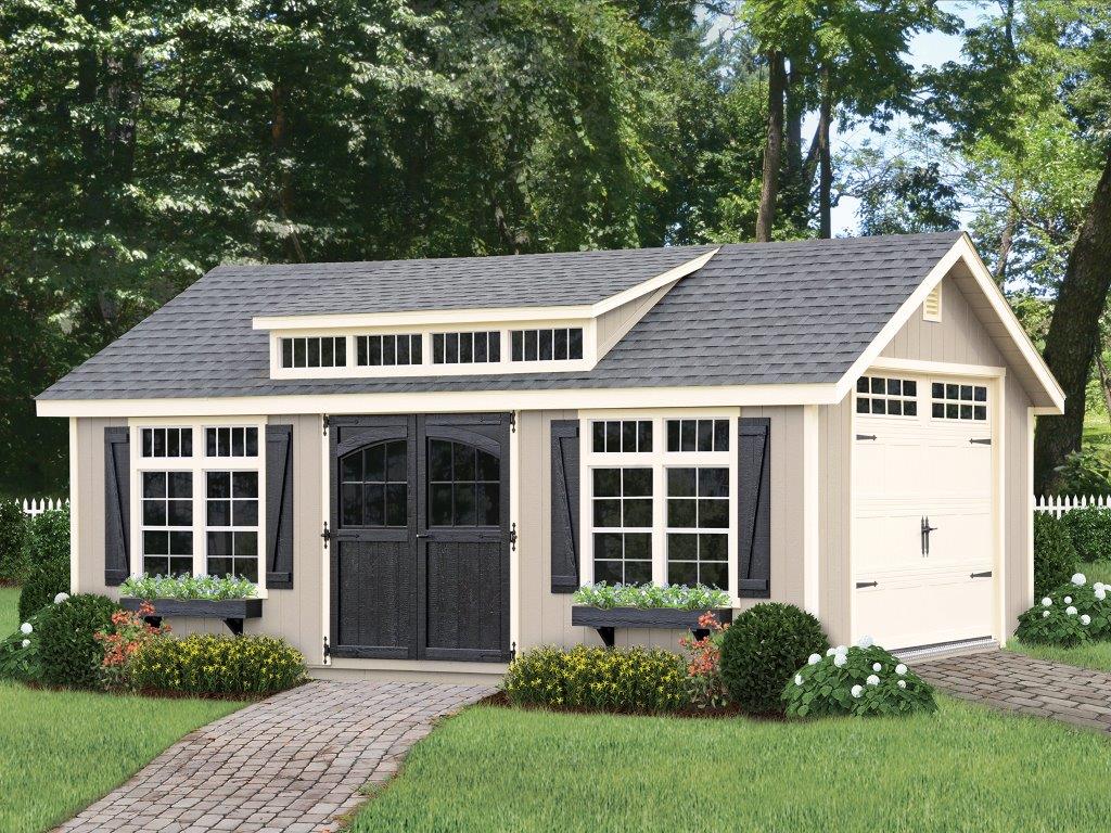 Premium studio shed with multiple windows, built by Outdoor Adventures USA